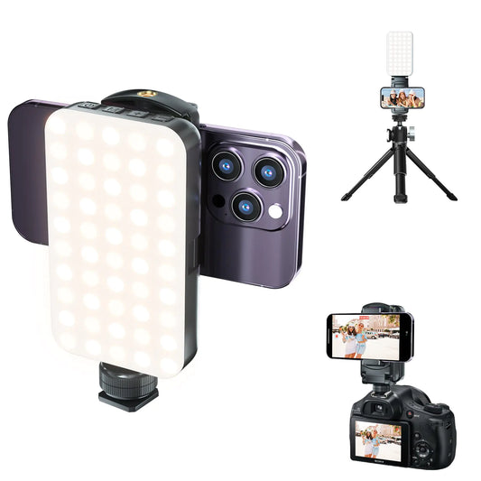 Mionondi Phone Tripod Mount with Light Camera Phone Mount with Hotshoe Rechargeable RGB Video Light for DSLR Cameras Photography Selfie Tiktok Content Creator Accessories