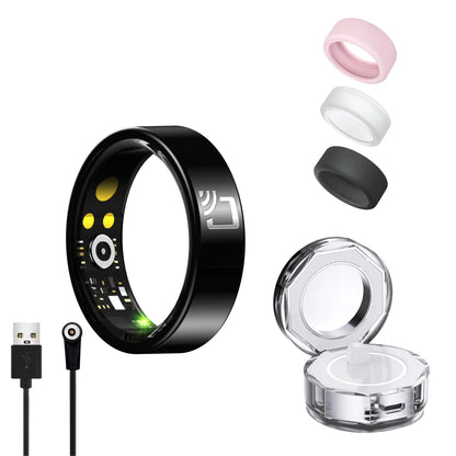 Smart Ring for Men Women Health Tracker Wearable IP68 Waterproof Fitness ring Sleep rings With Charging Case And Ring Protector Remote Photography Family Care No App Fees Exercise Monitor (9#)